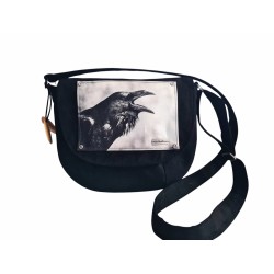 Mała torebka listonoszka z grafiką kruka