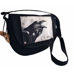 Mała torebka listonoszka z grafiką kruka