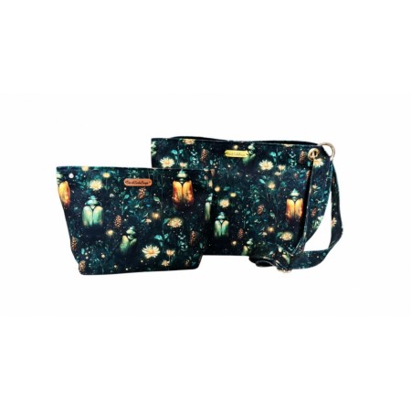 Mała welurowa kosmetyczka żuki i kwiaty