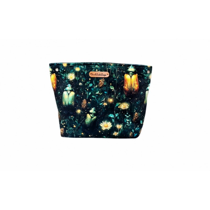 Mała welurowa kosmetyczka żuki i kwiaty