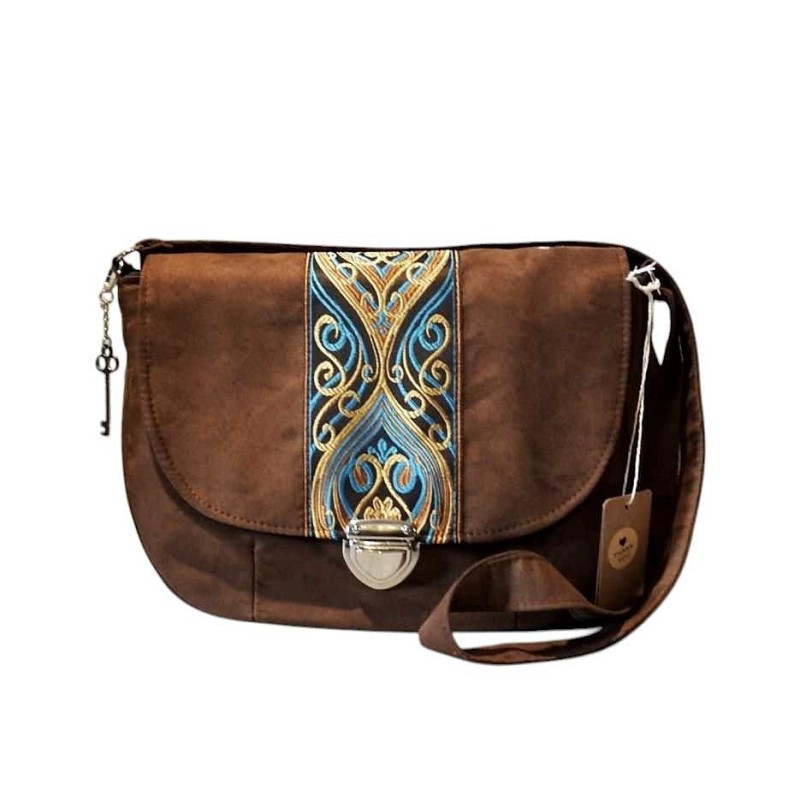 Brązowa torebka listonoszka boho etno styl renesansowy
